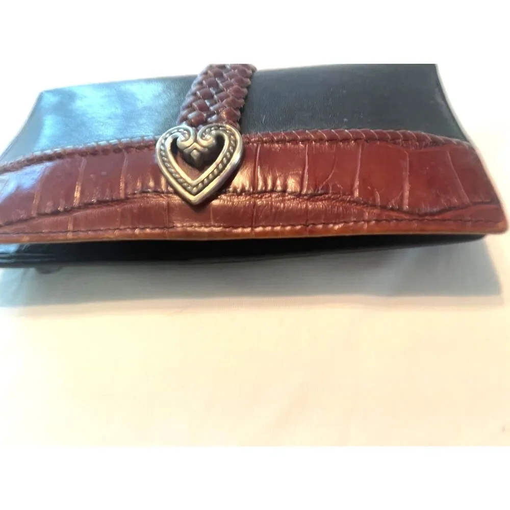 Vintage Brighton Wallet Leather Logo Heart Croc Black & Brown Bifold *READ